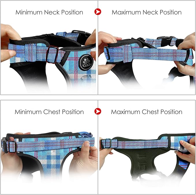 NESTROAD No Pull Dog Harness with Leash, Reflective No Choke Pet Vest Harness,Adjustable Soft Padded Dog Harness with Easy Control Handle for Large Dogs(Checkered Blue,Large)