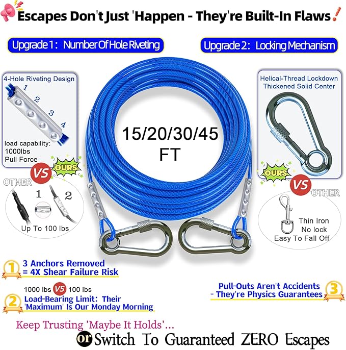 TOPKNOT Dog Tie Out Cable and Stake,(up to 200lbs) 30 ft Heavy Duty Cable,360°Swivel Run- No Tangle,Runner for Yard,Ideal for Outdoor Camping