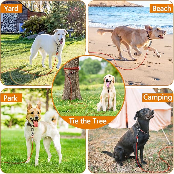 XiaZ 30ft Dog Tie Out Cable, Heavy Duty Dog Chains for Outside with Lockable Hook, Pet Runner Cable Leads for Yard, Dogs Line Tether for Small Medium Large Dogs Up to 125 LBS