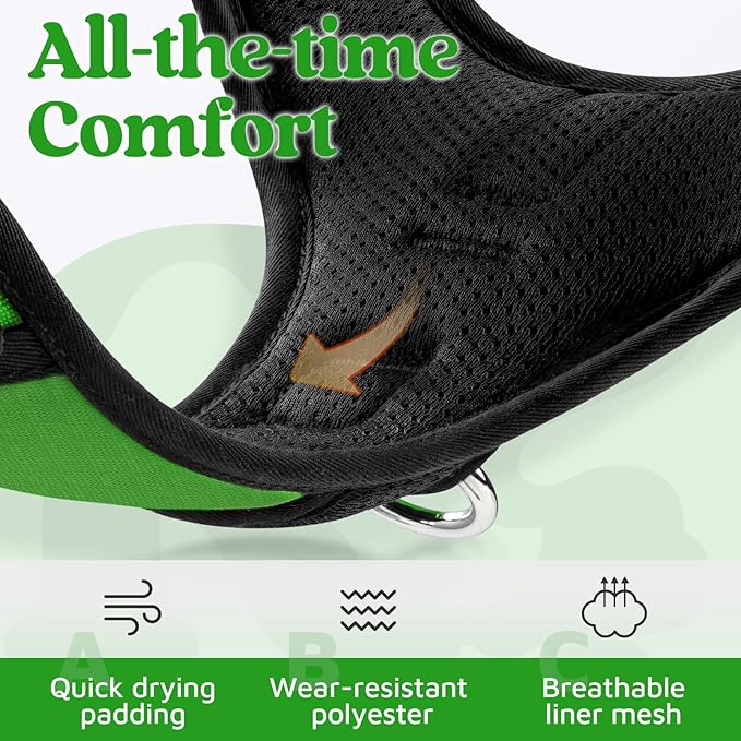 rabbitgoo Dog Harness for Large Dogs, No Pull Pet Vest with 3 Buckles, Adjustable Soft Padded Pet Harness with Easy Control Handle and Reflective Strips, Green, XL