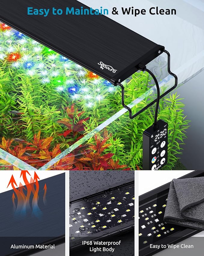 Plant Growth Aquarium Light, 24/7 Custom Timer, Power-Off Memory, 48-54in Full Spectrum Aquarium Plant Lights, 7-Row LED 8 Colors, 20 Adjustable Brightness, Day & Night Cycle for Freshwater