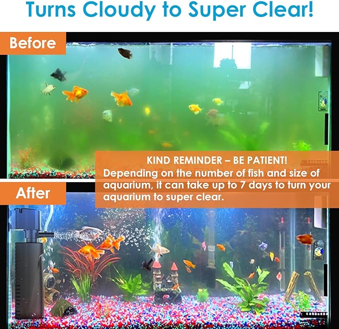 Aquarium U-V Filter for Green Water, Fish Tank Filter with Timer U-V Light, Turtle Tank Filter, Internal Filter with Dual Water Outlet & Aeration, for 40-70 Gallon Tank