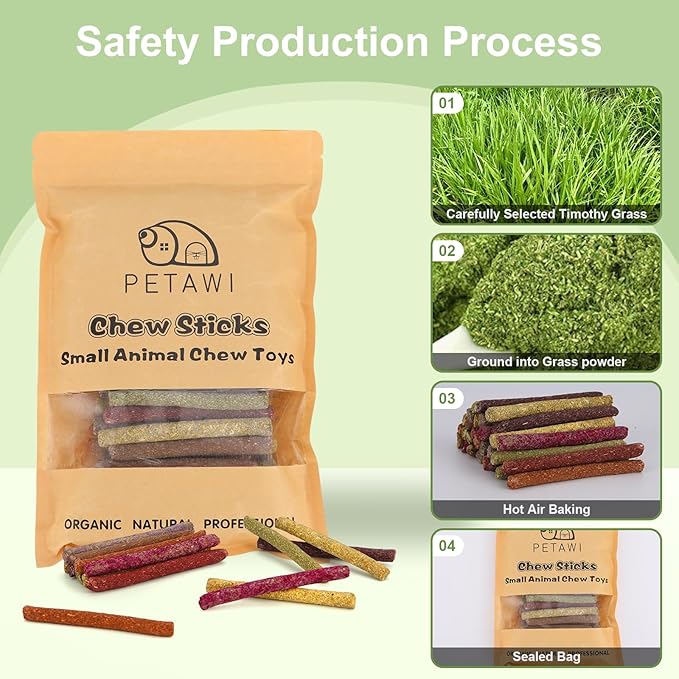 70PCS Rabbit Chew Sticks, Bunny Guinea Pig Toys for Teeth Natural Timothy Hay Sticks for Rabbit Chinchilla Guinea Pig Bunny Hamster - Chews Toys for Small Rodents' Teeth