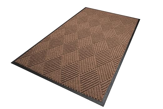 WaterHog Diamond | Commercial-Grade Entrance Mat with Rubber Border – Indoor/Outdoor, Quick Drying, Stain Resistant Door Mat (Medium Brown, 3' x 4')