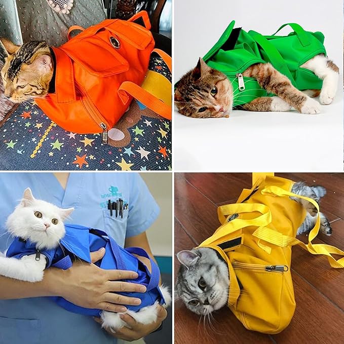 HDKUW Cat Grooming Bag,Foldable Travel Carrier for Cats,Anti-Bite Anti-Scratch Cat Grooming Restraint Bag,Pet Carrier for Administering Eye Drops,Ear Cleaner,Clipping Nails Blue L