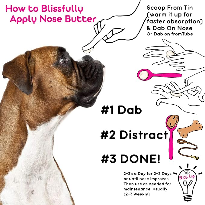 The Blissful Dog White Boxer Nose Butter for Dry, Cracked Skin, Lick-Safe Dog Nose Balm with Moisturizing Shea Butter, Almond, Olive, and Essential Oils, Pet Supplies, Uncented, 4 oz.