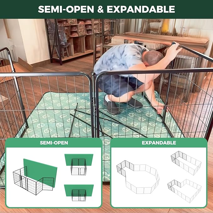 FXW Homeplus Unleashed Indoor Dog Playpen - Stress-Free and Safe Play, Heavy Duty 40 Inch 8 Wire Panels Dog Pen for Medium and Large Dogs, Black│Patented