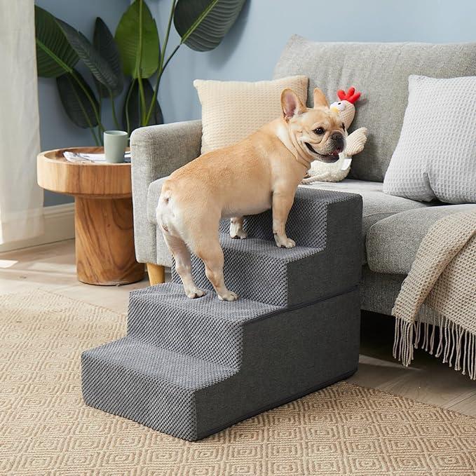EHEYCIGA Dog Stairs for Bed 18" H, 4-Step Dog Steps for High Bed, Pet Steps for Small Dogs and Cats, Non-Slip Balanced Pet Ramp Indoor, Grey