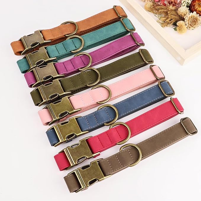 Didog Soft PU Leather Dog Collar, Stylish Quick Released Dog Collars for Medium Dogs, Easy Clean Adjustable Pet Collar for Daily Walking, Purple, M Fit 13-21" Neck