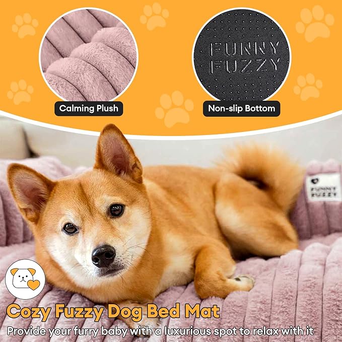 FUNNY FUZZY Pet Couch Cover for Sofa, Calming Dog Bed for Couch, Fluffy Plush Cat Bed Mat for Furniture Protector for Small Dogs and Kitten, 27×24 in, Pink
