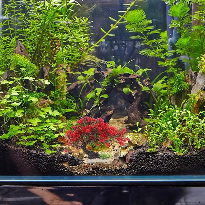 BESTOYARD Fish Tank Decor Artificial Plastic Bonsai Tree, Red Aquarium Ornament for Fish Tanks, 11.81 X 9.05 X 3.93 Inches