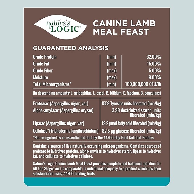 Nature's Logic Dry Dog Food - 100% Natural - No Synthetics - For All Ages, Sizes, Breeds - Free From Common Allergens, High Protein - Lamb Meal Feast, 4.4lbs