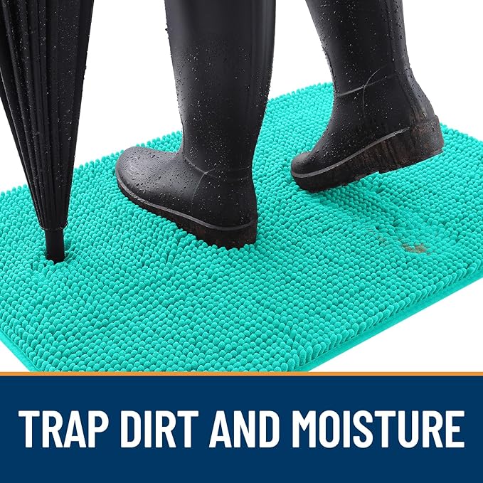 OLANLY Dog Door Mat for Muddy Paws 59x24, Absorbs Moisture and Dirt, Absorbent Non-Slip Washable Doormat, Quick Dry Chenille Mud Mat for Dogs, Entry Indoor Entryway Carpet for Inside Floor, Teal
