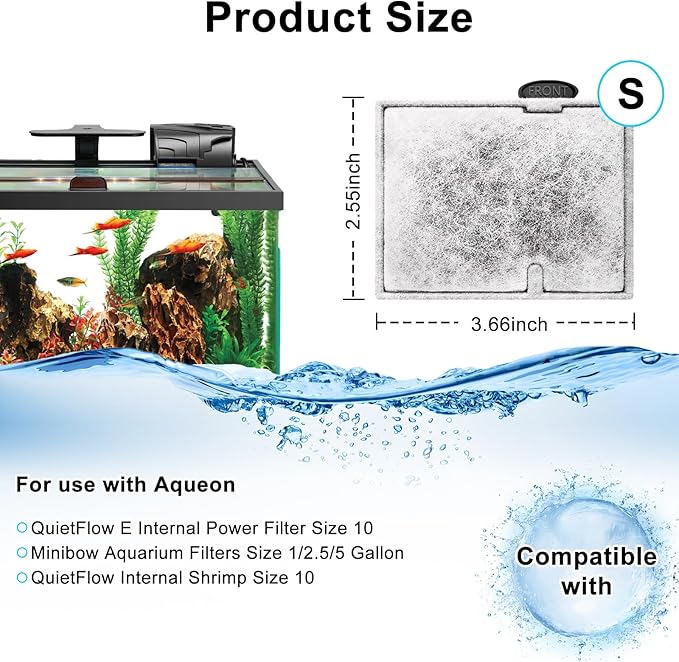 16 Pack Small Aquarium Filter Cartridges Compatible with Aqueon Replacement Filter Cartridges Compatible with Aqueon QuietFlow E Internal Power Filter Size 10 and Minibow Aquarium Filters Size 1/2.5/5