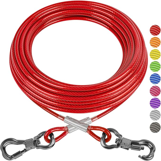 XiaZ 30ft Dog Tie Out Cable, Heavy Duty Dog Chains for Outside with Lockable Hook, Pet Runner Cable Leads for Yard, Dogs Line Tether for Small Medium Large Dogs Up to 125 LBS