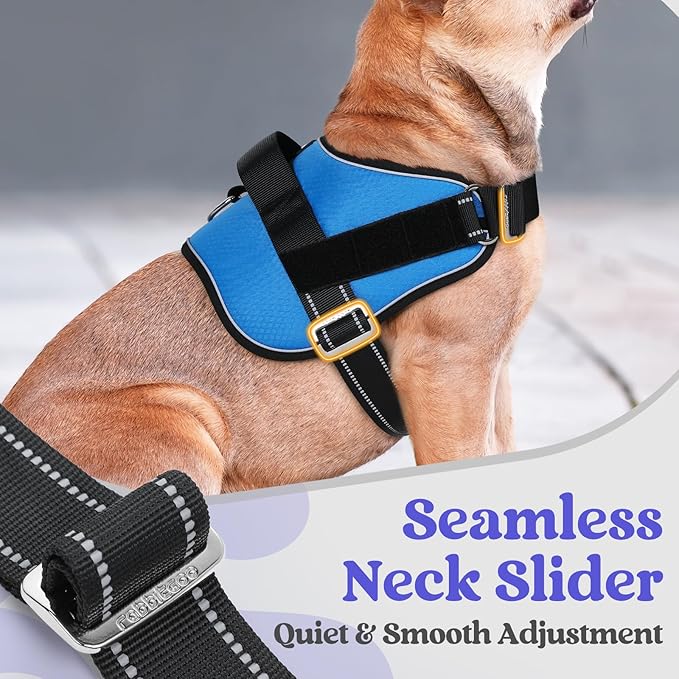 rabbitgoo Dog Harness for Large, Easy On Pet Vest with One Buckle, No Pull Adjustable Service Harness with D-Ring & Handle, Reflective for Safety Walking, Training, Blue, L