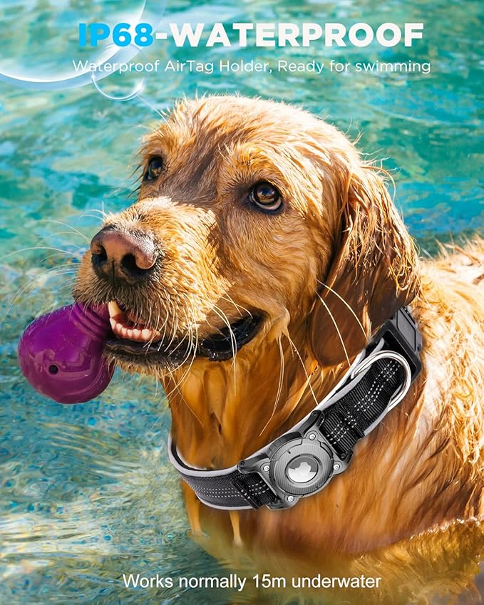 ONEONTA Airtag Dog Collar | Waterproof Airtag Dog Collar Holder with Removable Metal Loop - Airtag Collar Heavy Duty, Reflective, Ultra-Durable, Comfortable Padded, for Small Medium Large Dog, Blue M