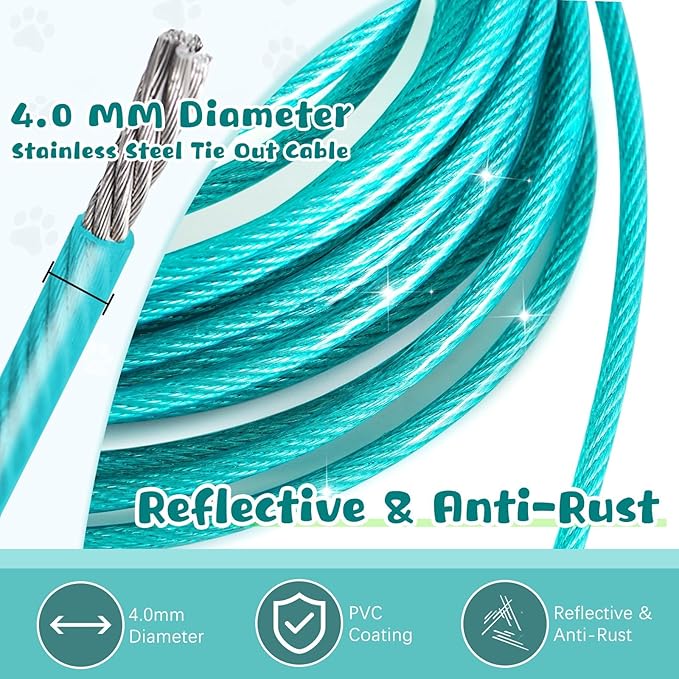 Tie Out Cable for Yard - 25FT Heavy Duty Dog Leads with Shock Absorbing Spring for Large Dogs Up to 125lbs