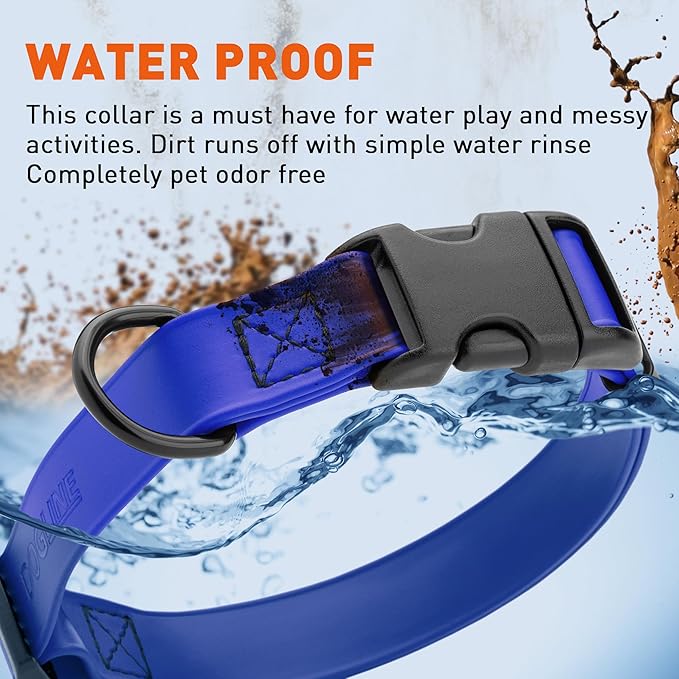 Dogline Biothane Waterproof Dog Collar with Quick Release Buckle Strong Coated Nylon Webbing with Odor- Proof for Easy Care Easy to Clean Fits Small Medium Large Dogs, Royal Blue 5/8" W 9-14" L