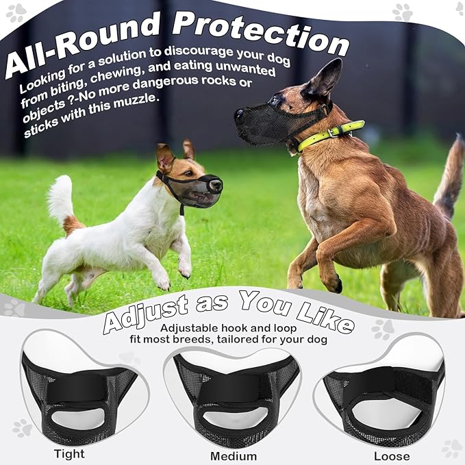 Dog Muzzle, Soft Air Mesh Muzzle for Small Medium Large Dogs Anti Biting Barking Chewing Scavenging, Breathable Adjustable Loop Pets Muzzle with Front Opening Design Allows Panting Drinking (Black,M)