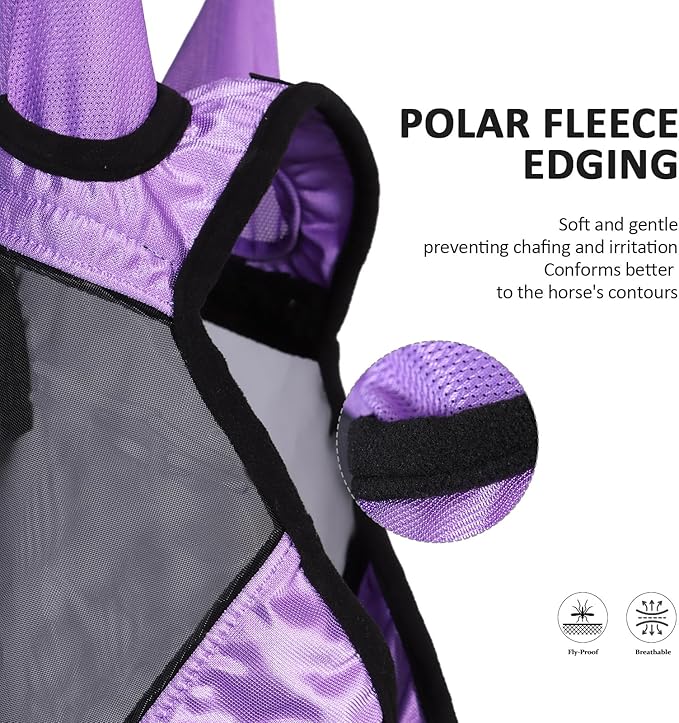 Harrison Howard Pro Luminous Horse Half Face Fly Mask Large Eye Space with Ears UV Protection for Horse Gentle Lavendar XL