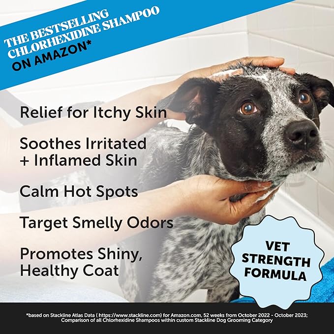 Chlorhexidine Cat & Dog Seasonal Itch Relief Shampoo, for Allergies, Itching, Skin and Coat Supplement, Helps Shedding, Hot Spots, Deodorizing Dog Shampoo & Grooming Supplies,16oz