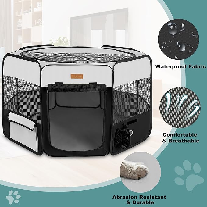 Dog Playpen, Portable Pet Play Pen for Cat, Puppies, Rabbits, Chickens, Foldable Large-Capacity Pet Tent for Indoor/Outdoor Travel Camping (Size XL Without Carry Bag)
