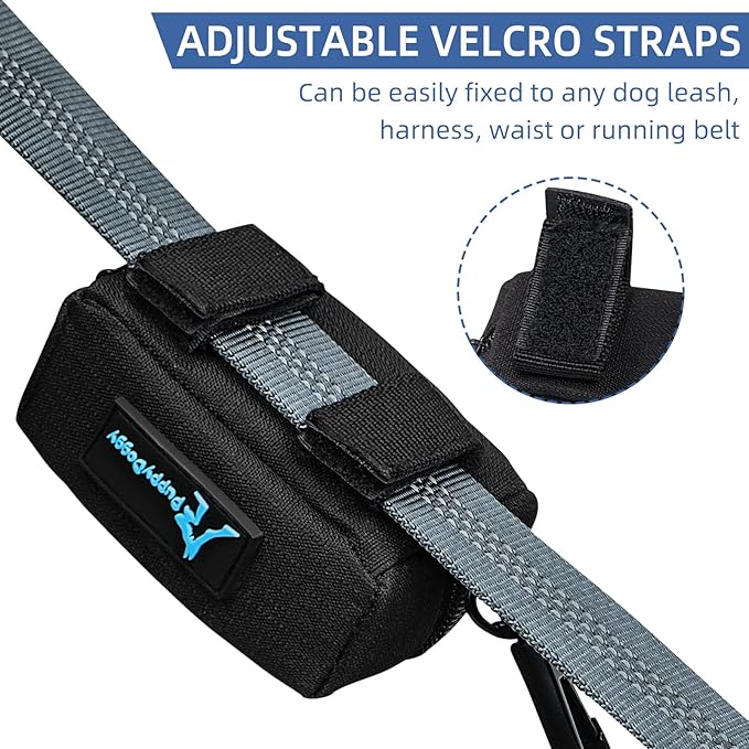 PuppyDoggy Dog Poop Bag Holder for Leash Black Waste Bag Dispenser with 1 Roll of Poop Bags for Leash Accessory Bicycle