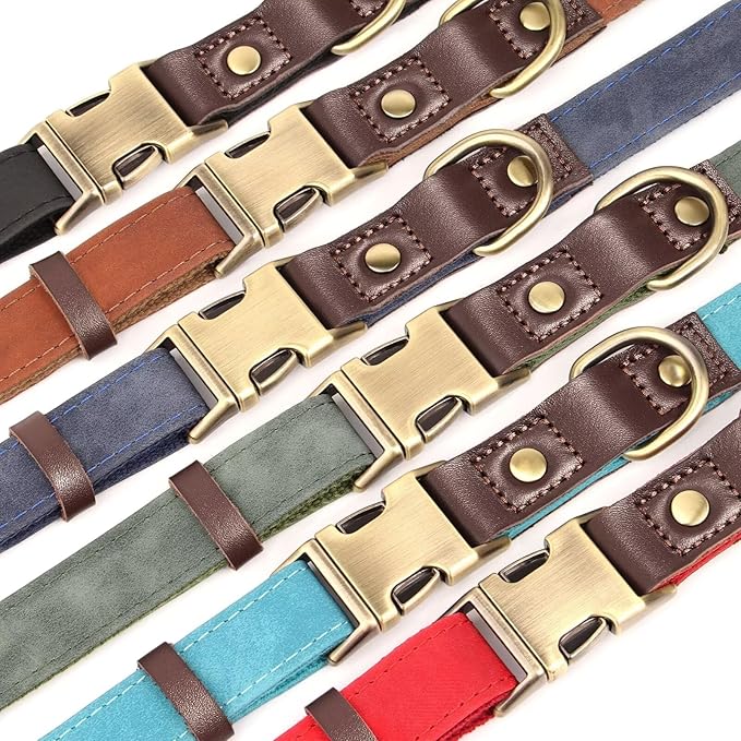 Didog Soft PU Leather Dog Collars for Medium Dogs,Classic Adjustable Dog Collars with Quick Release Metal Buckle,Easy Clean and Comfortable with Nylon Lining,Green,M Neck 13-19"