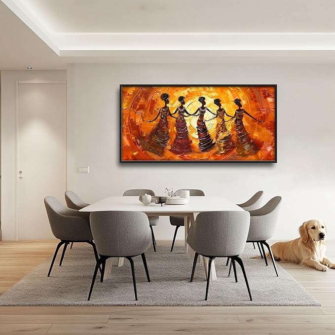 Quorin African American Large Wall Art Abstract Black Girl Women Dance Pictures Wall Decor Retro Ethnic Canvas Print Painting Artwork for Bathroom Living Room Bedroom 60L x 30W