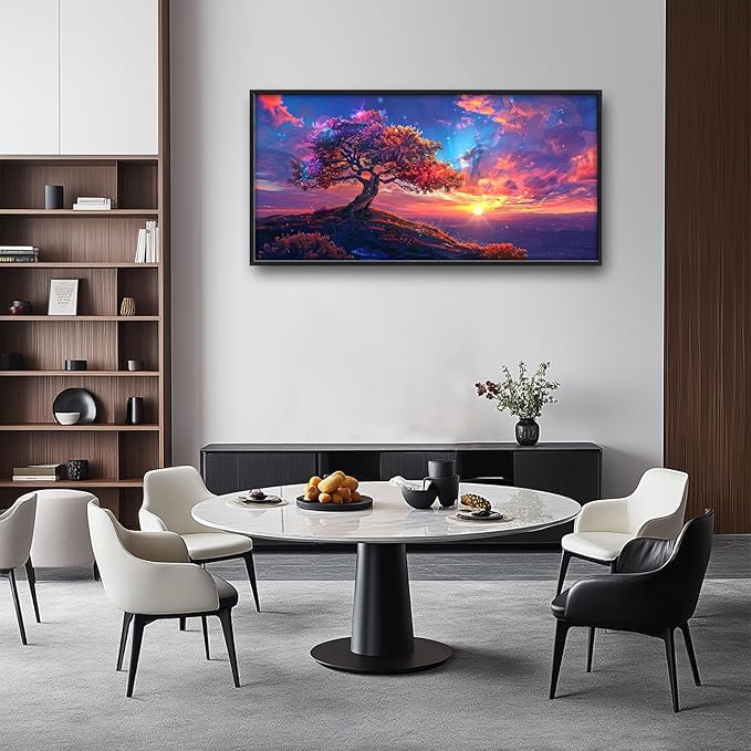 Quorin Tree Large Wall Art Sunset Mountain Landscape Pictures Red Tree of Life Wall Decor Nature Canvas Print Painting Artwork for Bathroom Living Room Bedroom 60L x 30W