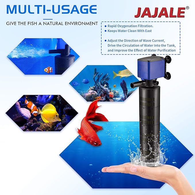Water Pump 660 GPH 3-in-1 Submersible Internal Filter Aquarium Powerhead Water Pump Ultra Quiet for Aquarium,Fish Tank-3 Pack
