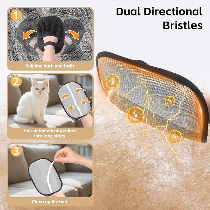 Pet Hair Removal Glove for Cats & Dogs Five-Finger Electrostatic Pet Hair Remover Glove for Clothing, Couch, Carpet, Furniture, Great Alternative to Pet Lint Roller