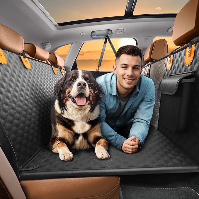 Back Seat Extender for Dogs, Heavy Duty Dog Car Seat Cover for Back Seat and Aggressive Chewer, Large Hard Bottom Car Seat Cover for Dogs, Dog Hammock for Car, Travel Pet Car Bed for Car, SUV, Truck