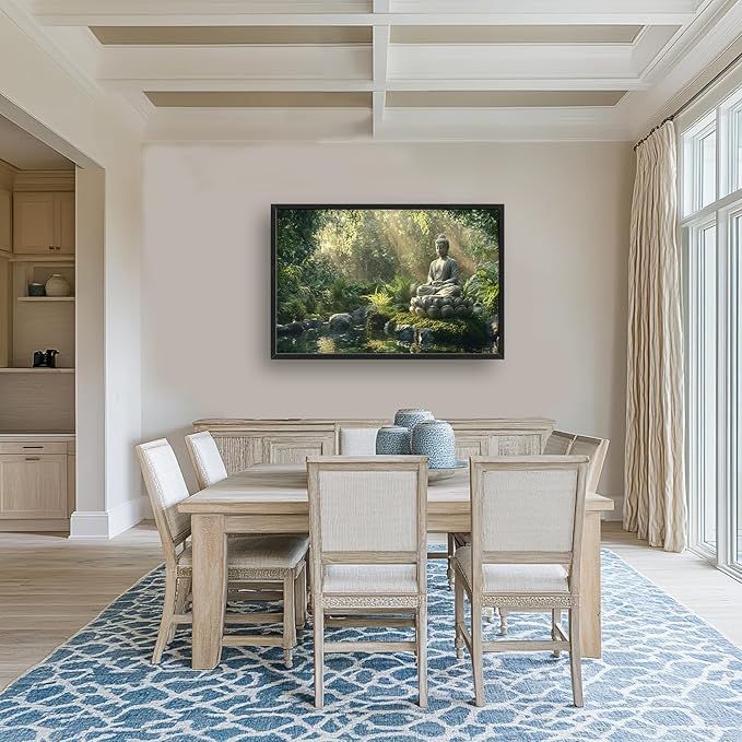 Large Buddha Forest Wall Art for Living Room, Framed Oversized Tree Lake Wall Decor, Nature Landscape Canvas Painting Modern Artwork Home Decoration for Dining Room Bedroom Office 36"x24"