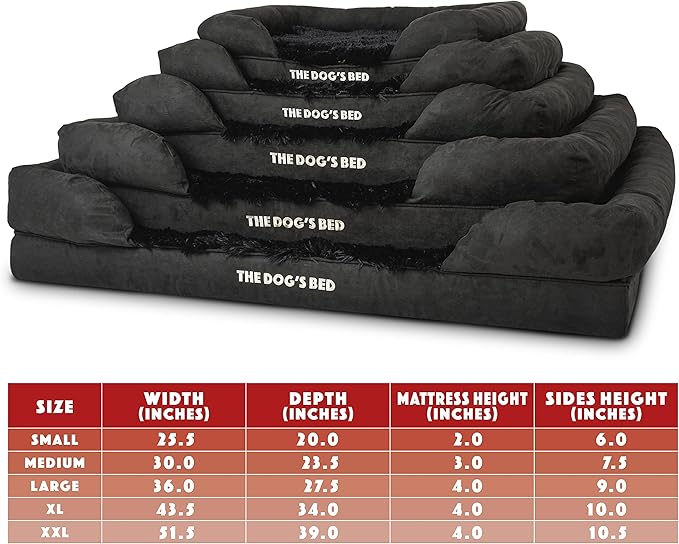 The Dog’s Bed, Medium Black Faux Fur 30x23.5, Memory Foam, Pain Relief: Arthritis, Hip & Elbow Dysplasia, Post Surgery, Lameness, Supportive, Calming, Washable Cover, Veterinary Approved