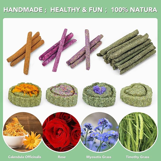 VESPRO Rabbit Toys for Bunnies Rabbit Chew Toys for Teeth Bunny for Rabbits Guinea Pig Chew Treats Toys,Timothy Hay Sticks for Chinchillas Hamsters Bunny Guinea Pig Rats and Animals Teeth Care