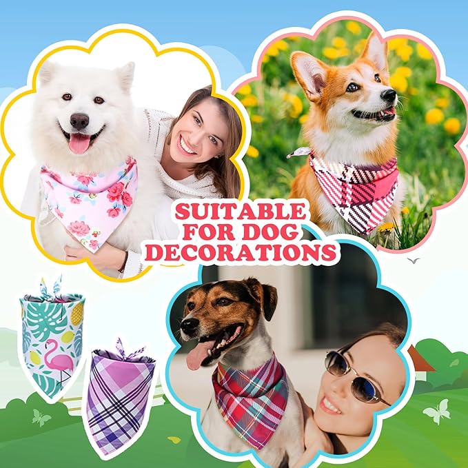 100 Pcs Dog Bandanas Bulk Pet Bibs Colorful Triangle Scarf Pet Bandanas for Medium Large Dogs Spring Summer Birthday Costume Decoration (Plaid)