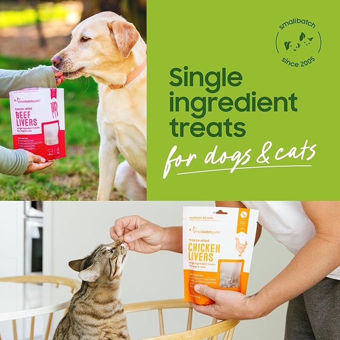 smallbatch Freeze Dried Dog Treats, Chicken Liver Treats for Dogs & Cats, High Protein, Single Ingredient Dog Treat for Training or Food Topper, Natural, Humanely Sourced Meat, Made in the USA, 3.5 oz