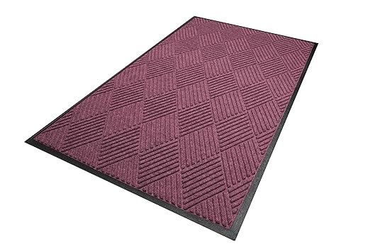 M + A Matting WaterHog Diamond | Commercial-Grade Entrance Mat with Rubber Border – Indoor/Outdoor, Quick Drying, Stain Resistant Door Mat (Bordeaux, 4' x 10')
