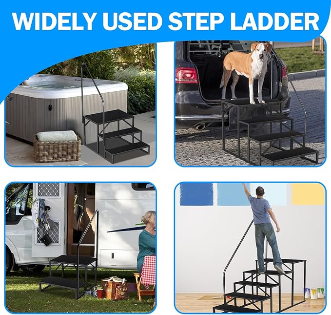 RV Step Stool, 2 Step Ladder, Hot Tub Steps with 2 Handrails, Heavy Duty Ladder Shelf Bookcase, 5th Wheel RV Mobile Home Stairs for Camper/Porch/SPA Pool/Pet Stairs(1 Pack)