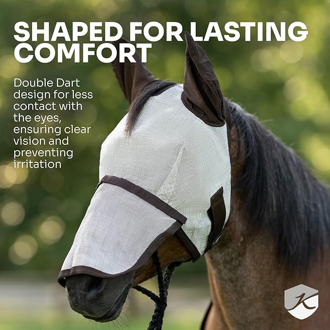 Kensington UV Fly Mask with Fleece Trim - Protective Mask with Dual Ear Opening & Forelock Freedom - Large, Desert Sand
