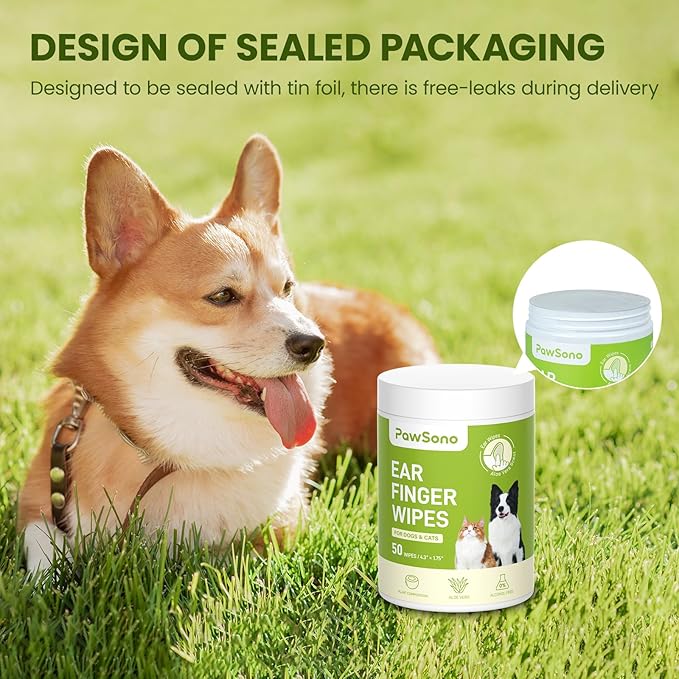 Small Animals Stain Removers, Thicker Dog Ear Cat Ear Cleaner Wipes, Natural Relief Dog Ear Cleaning Wipes, Effectively Remove Ear Wax for Dog Kitten, Aloe Scent Deodorizing, 100 Count