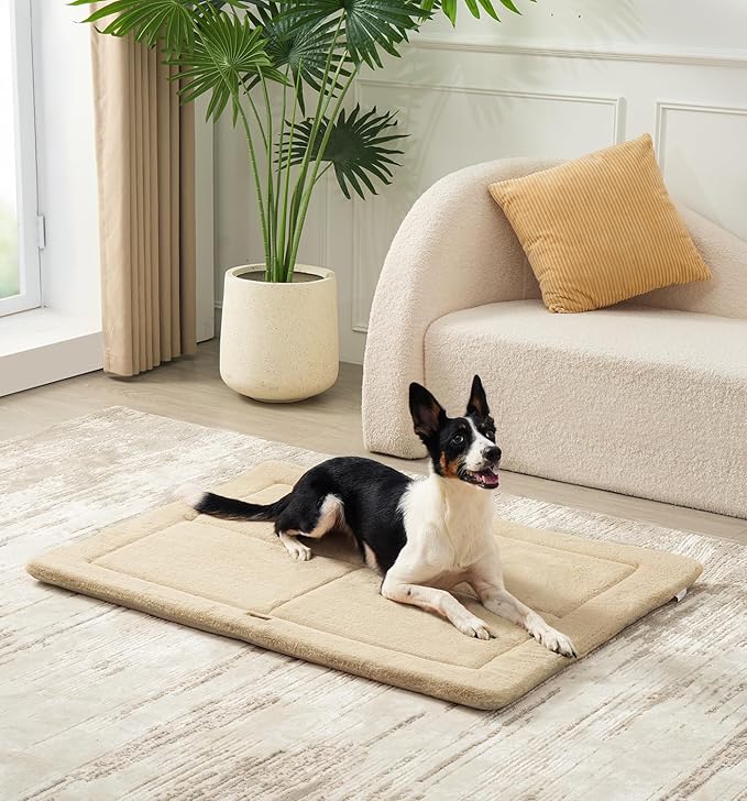MADE 4 PETS Dog Crate Pad Bed for Large Dogs, Washable & Reversible, Anti-Slip Kennel Mat for Cozy Sleeping, Soft Fluffy Dog Bed for Indoor & Outdoor Use, 36"x27", Beige
