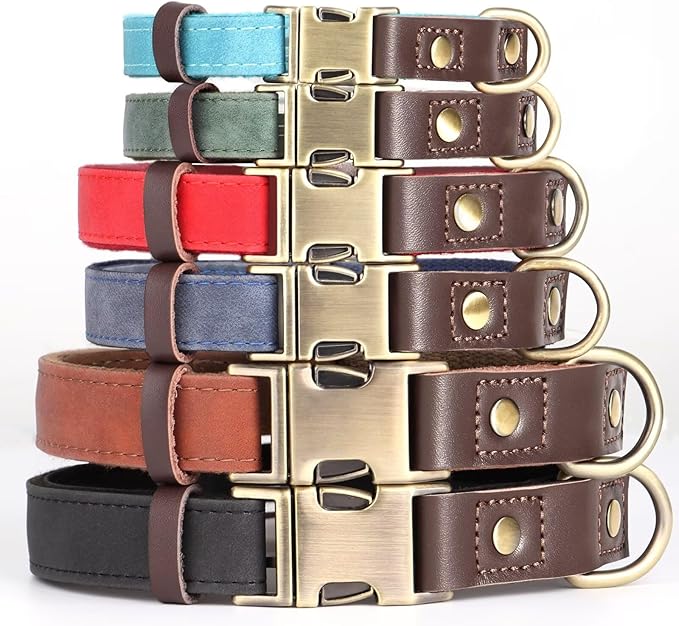 Didog Soft PU Leather Dog Collars for Small Dogs,Classic Adjustable Dog Collars with Quick Release Metal Buckle,Easy Clean and Comfortable with Nylon Lining,Light Blue,S Neck 10-15"