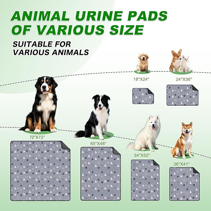 Washable Pee Pads for Dogs, 2 Pack Absorbent Reusable Training Dog Pads Pet Puppy Pads, Non-Slip Potty Pads for Whelping, Playpen, Crate, Bed, Grey 36"x41"