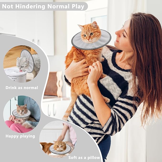 Lightweight Cat Cone Collar Soft, Soft Comfortable Cat Recovery Collar After Surgery, Elizabethan E Collar for Cats, Cone for Cats to Stop Licking (Gray, Medium)