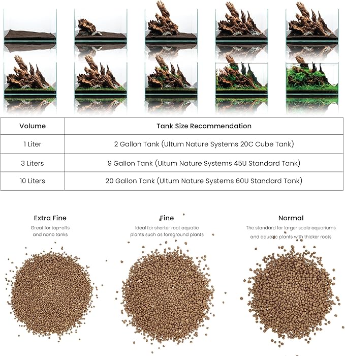 Ultum Nature Systems Controsoil - Freshwater Aqua Soil Substrate for Fish, Shrimp, Live Plant Propagation and Aquascaping - 6.8pH Low Ammonia, Volcanic Ash - Brown, Normal (3 Liter | 6LB)