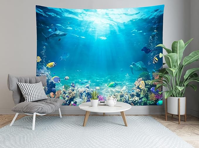 Loccor Underwater World Tapestry Large Blue Ocean Wall Hanging 105X70 Inches Under the Sea Coral Reef Wall Tapestry Tropical Fish Tank Undersea Tapestries Marine for Bedroom Living Room Dorm Decor