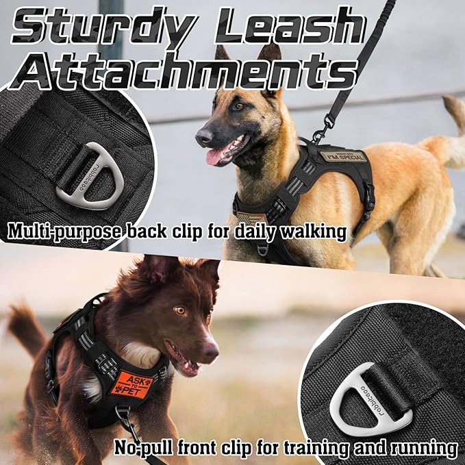 rabbitgoo Dog Harness No Pull, Military Dog Harness Medium Sized Dog with Handle & Molle, Easy Control Service Dog Vest Harness Training Walking, Adjustable Reflective Tactical Pet Harness, Black, M